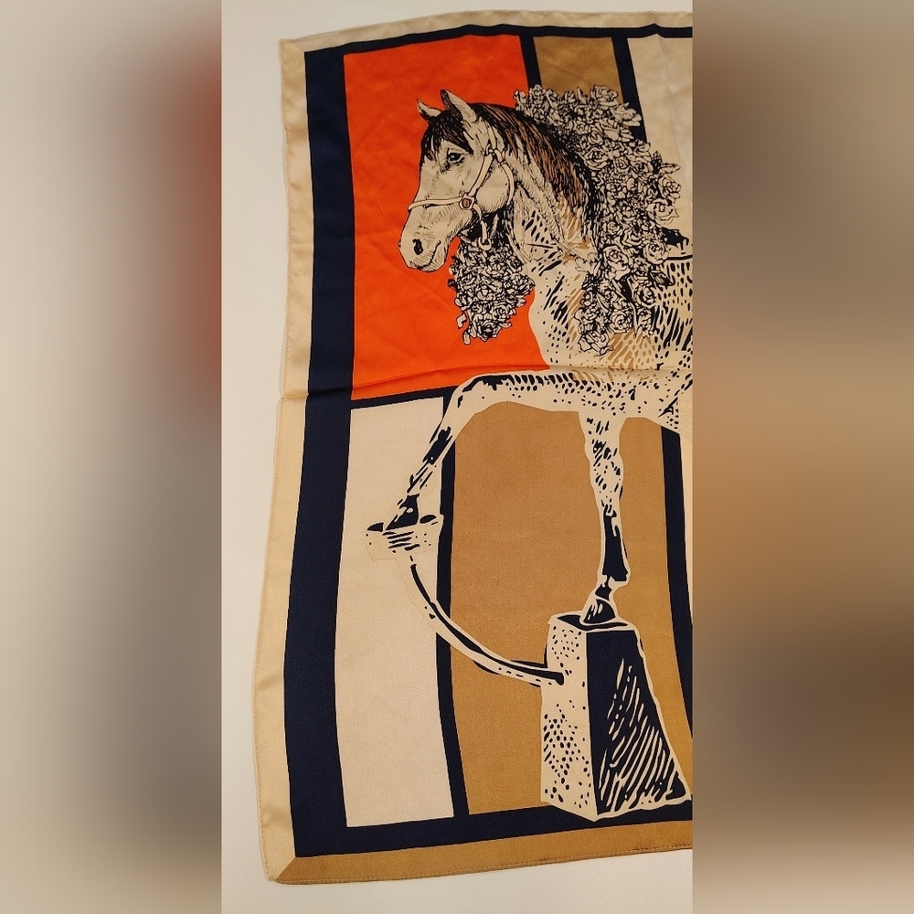 Equestrian Horse Silk Scarf Square Horses Geometric - Picture 4 of 13